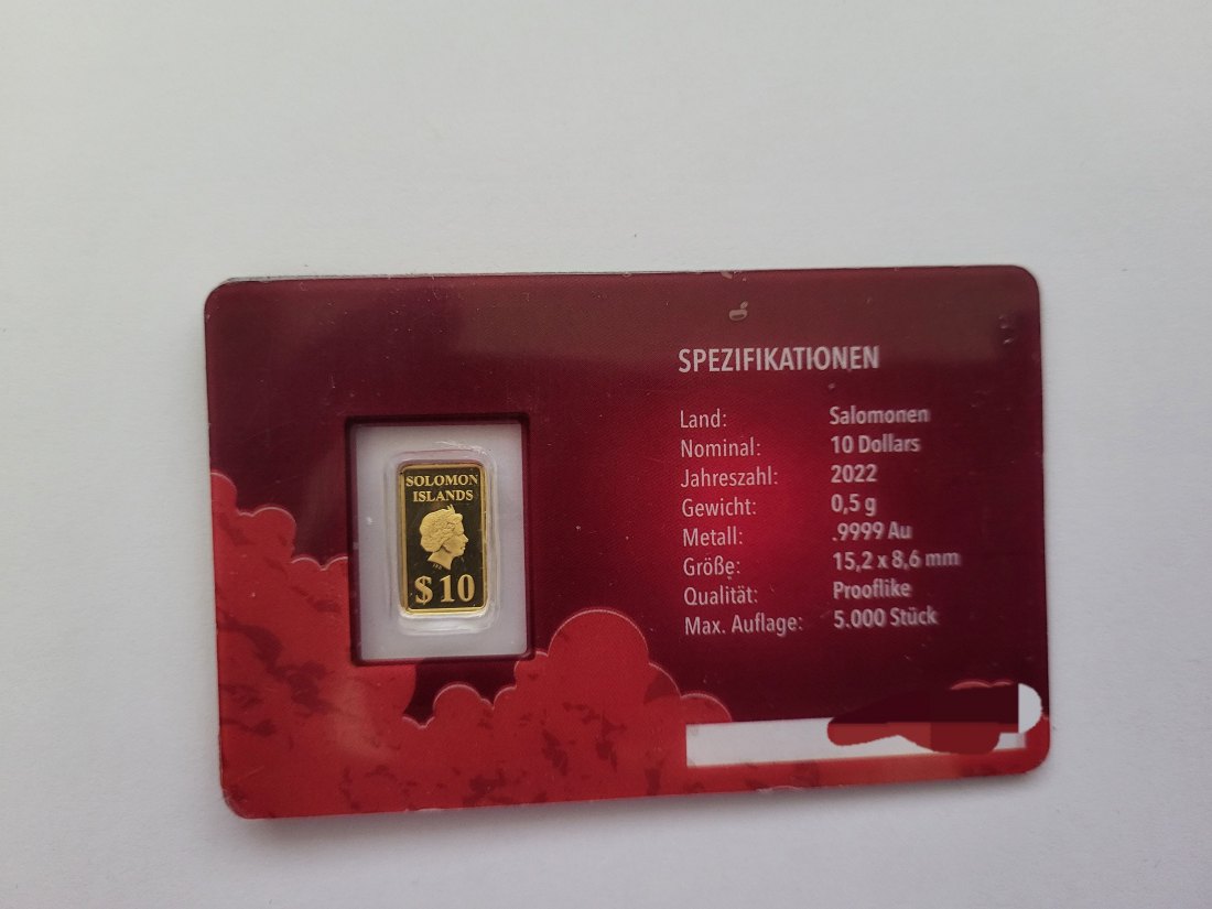  10 Dollar 2022 Goldbarren 0,5g 9999 Solomon Island Salomonen Spittalgold9800 (3460   