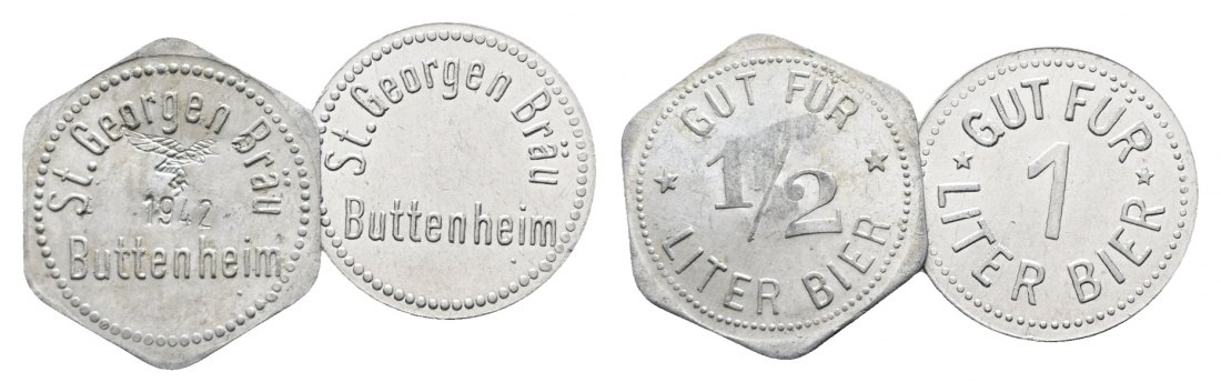  Bayern; Buttenheim St. Georgen Bräu; Gut für 1/2 / 1 Liter Bier; Menzel 4111 (2 Stück)   