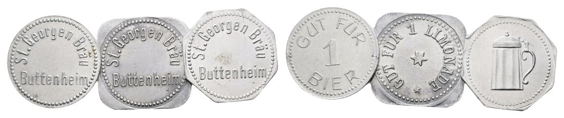 Bayern; Buttenheim St. Georgen Bräu; Gut für 1 Bier / Gut für 1 Limonade; Menzel 4111 (3 Stück)   