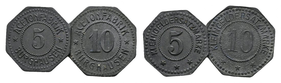  Bayern; Burghausen Acetonfabrik WZ: 5 / 10; Kleingeldersatzmarke WZ: 5 /10;  Menzel 4064 (2 Stück)   