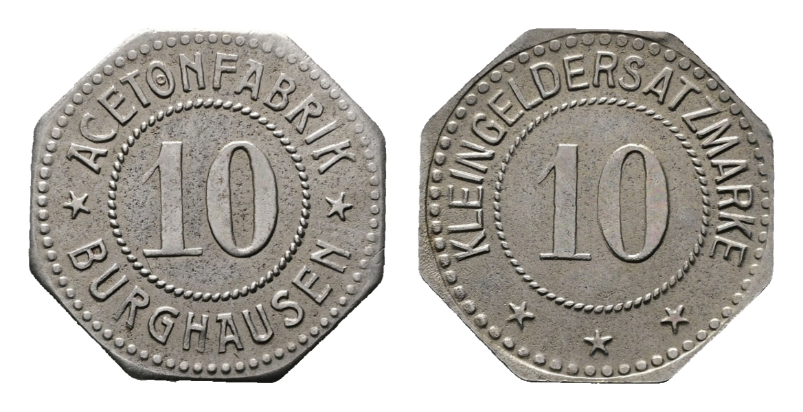  Bayern; Burghausen Acetonfabrik WZ: 10; Kleingeldersatzmarke WZ: 10;  Menzel 4064.4   