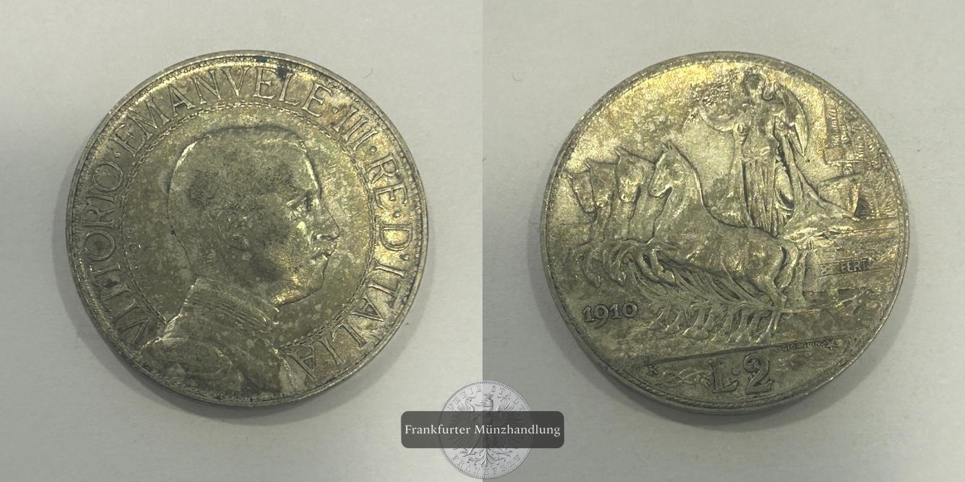  Italien 2 Lire - Victor Emmanuel III 1910 R FM-Frankfurt KM#46 Feinsilber: 8,350g   