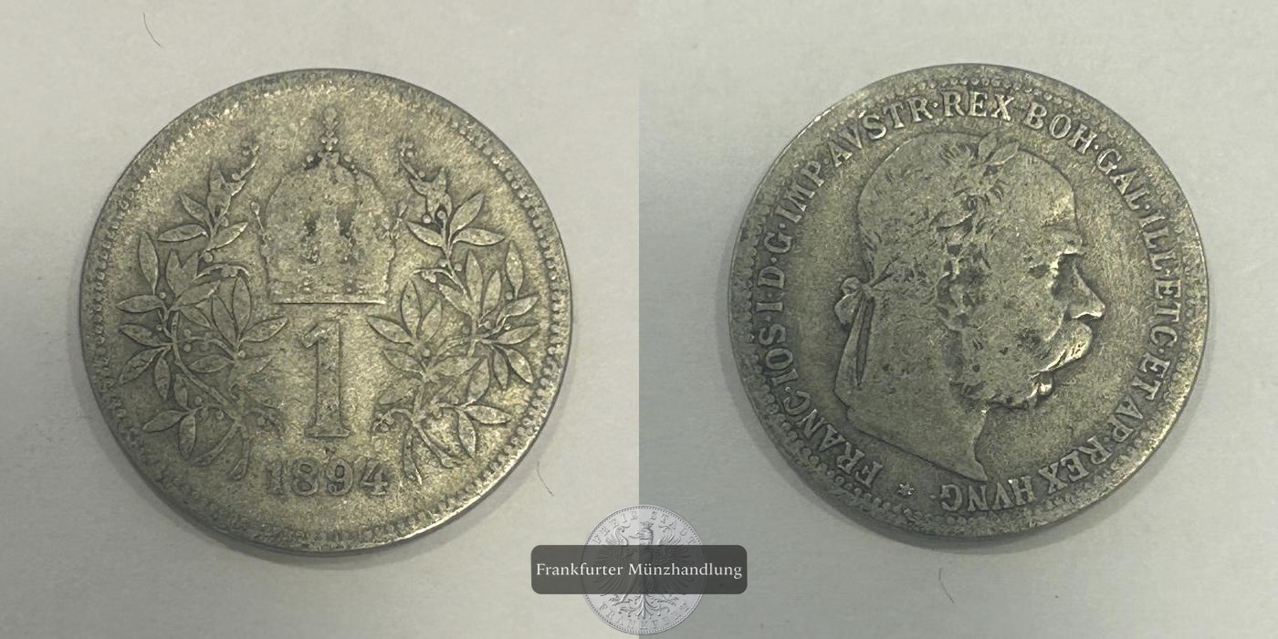  Österreich  1 Corona - Francis Joseph I 1894 FM-Frankfurt KM#2804 Feinsilber: 4,175g   