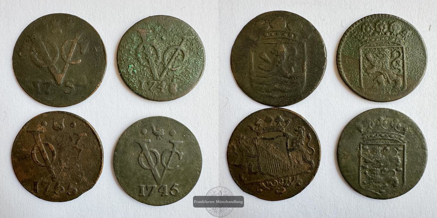  Netherlands East Indies 4x 1 Duit 1745/48/54/55 FM-Frankfurt Kupfer   