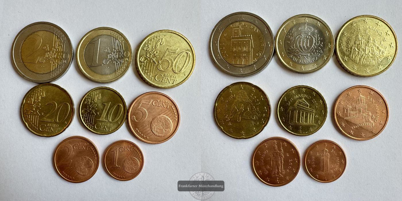  San Marino Euro & Cent Münzen 2003-2004 FM-Frankfurt Nominal ges.: 2,88 Euro   