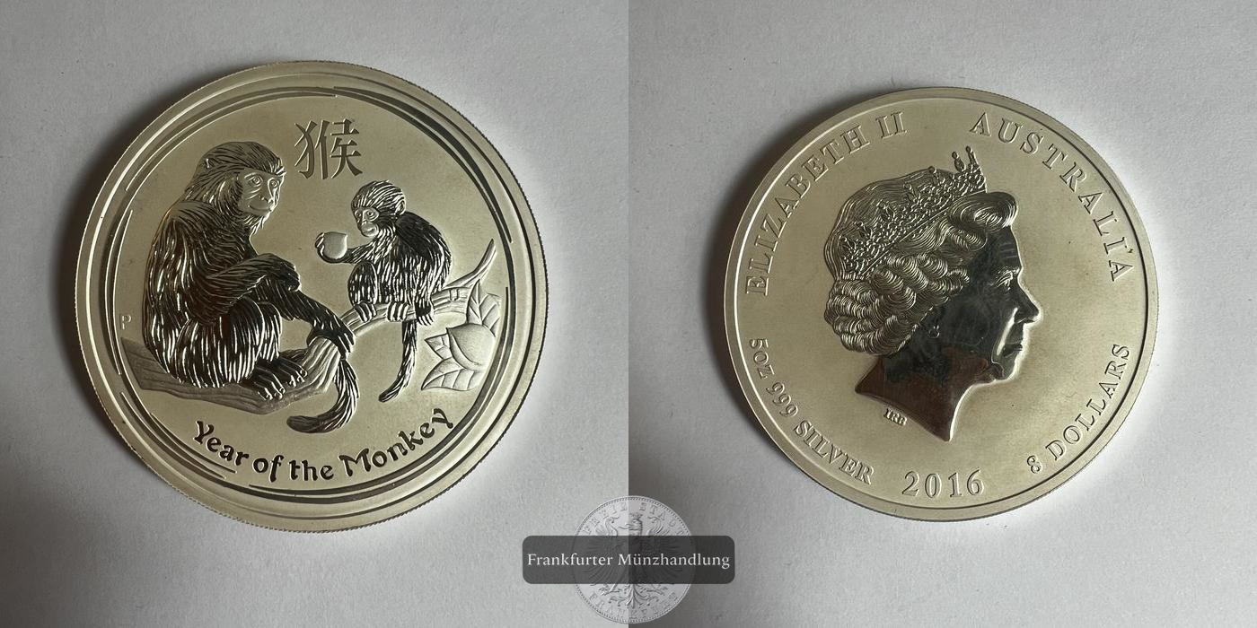  Australien 8 Dollar Year of the Monkey 2016 FM-FRANKFURT KM#3282 Feinsilber: 155,51g   