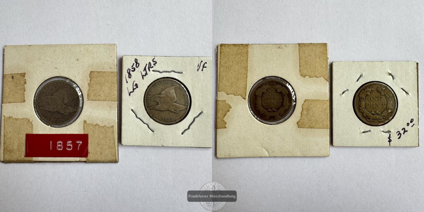  USA 2x 1 Cent Flying Eagle Cent 1857 & '58 FM-Frankfurt KM#85 CuNi   