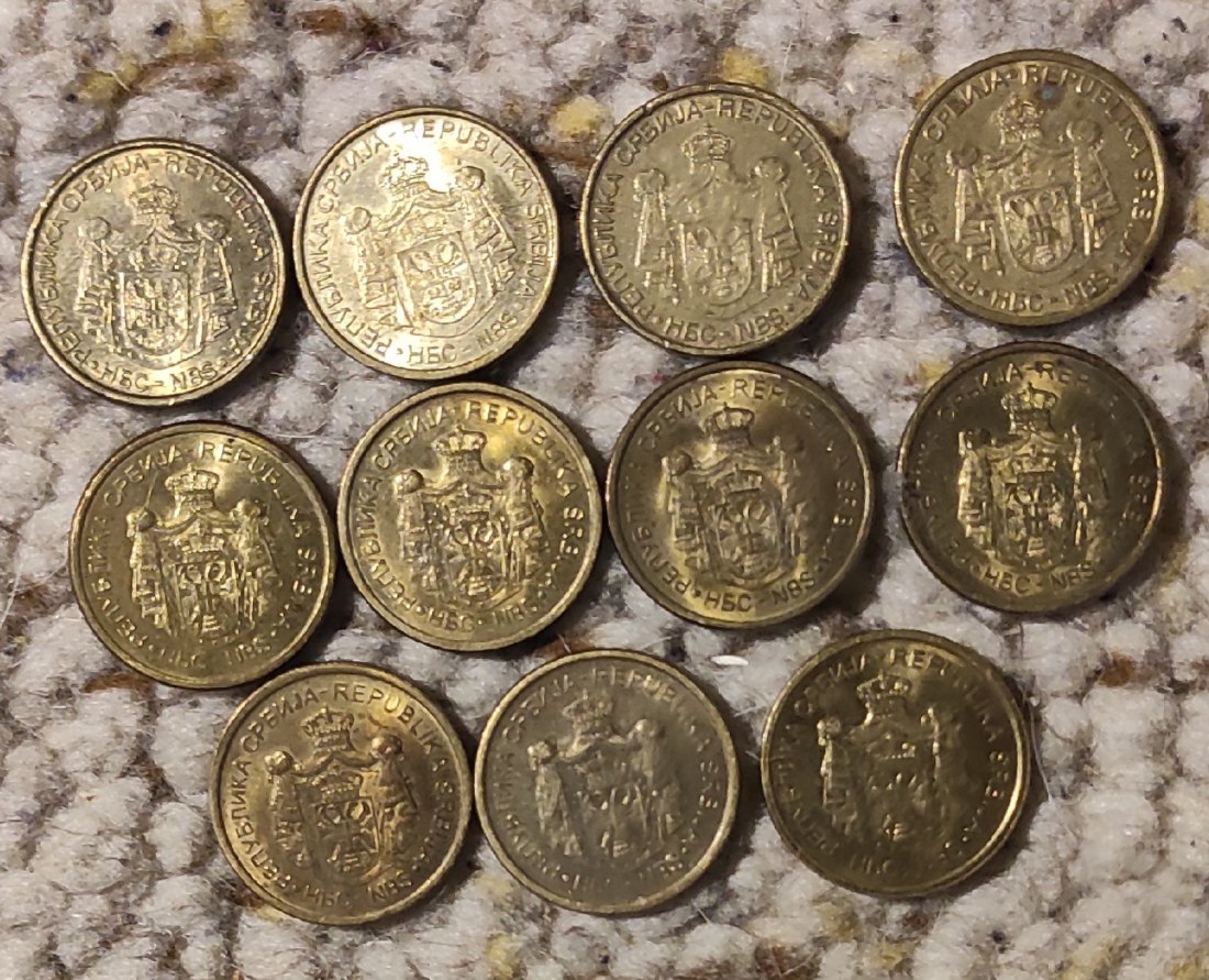  Set 011: Serbien Münzlot mit 11 x 2 Dinar Stücken mit verschiedenen Jahrgängen   