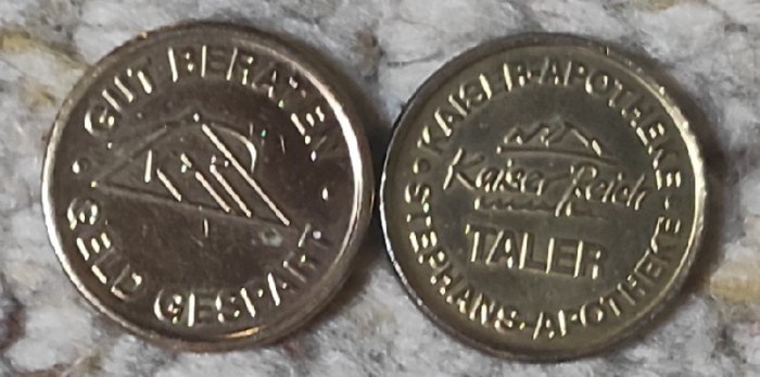  z07: 2 Stück Apotheken Token Kaiser-Apotheke/Stephans-Apotheke   