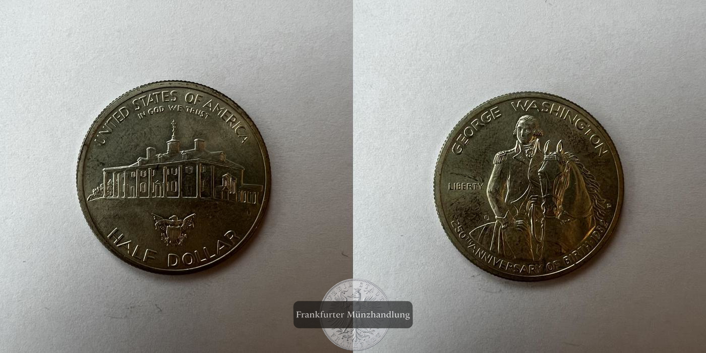  USA  Half Dollar  1982  250. Geburtstag G. Washington KM#208 FM-Frankfurt Feinsilber: 11,25g   