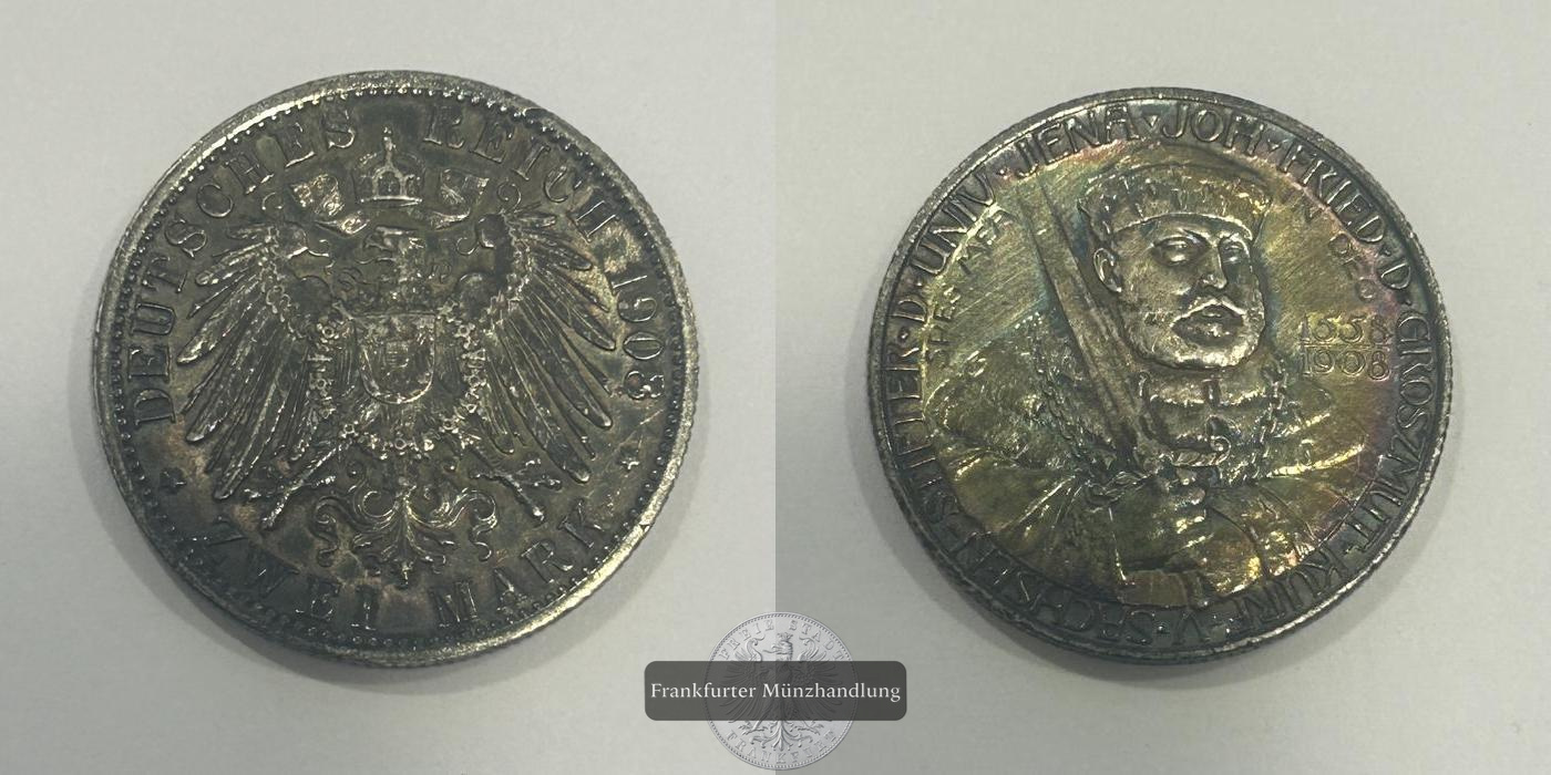  Deutschland 2 Marks - William Ernest (Jena University) 1908 FM-Frankfurt KM#219 Feinsilber: 10,00g   