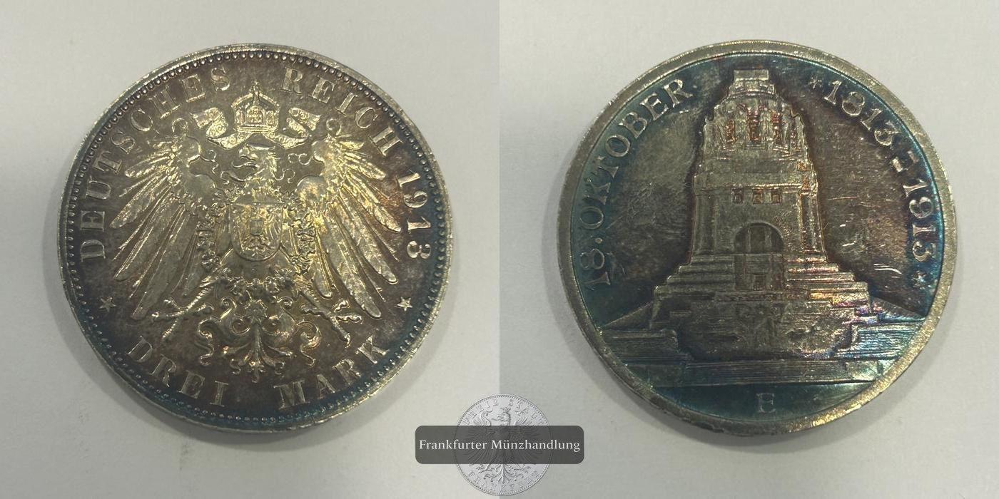  Deutschland 3 Mark - Frederick August III 1913 FM-Frankfurt KM#1275 Feinsilber: 15,003g   