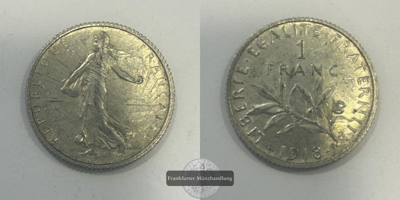  Frankreich 1 Franc 1918 FM-Frankfurt KM#844 Feinsilber: 4,175g   