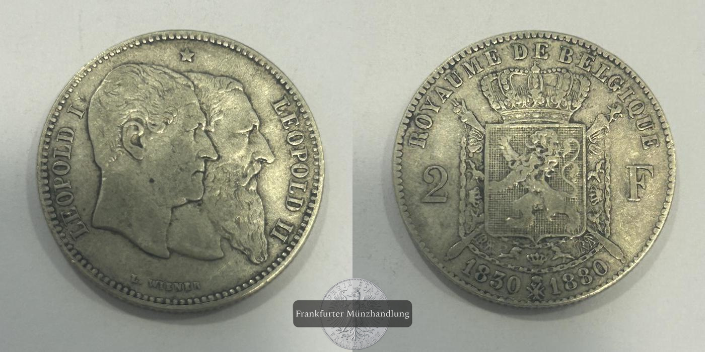  Belgien 2 Francs (Independence) 1880 FM-Frankfurt KM#39 Feinsilber: 8,350g   