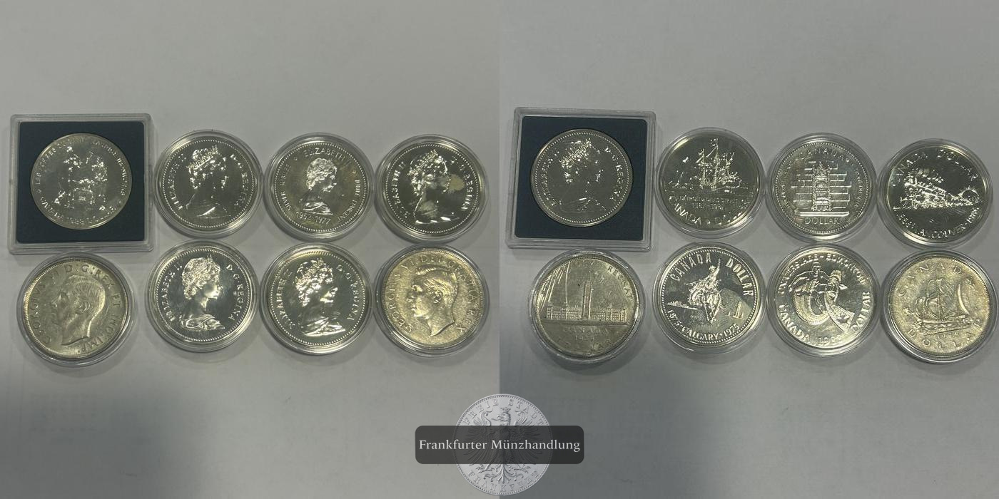  LOT: Kanada 8 x 1 Dollar ver. Jgg. FM-Frankfurt Feinsilber: 8 x 11,664g   
