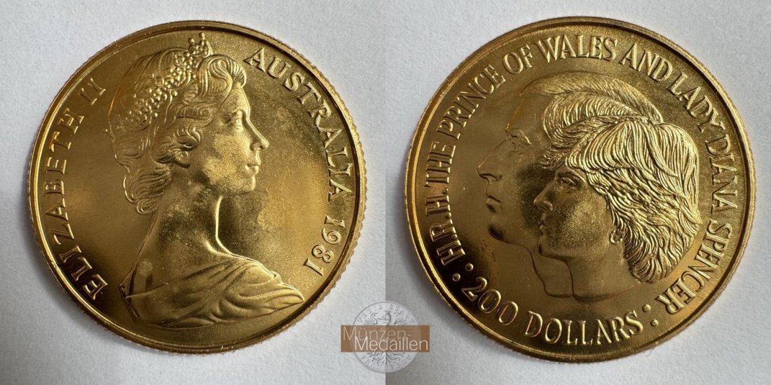Australien 200 Dollars (Charles and Diana Royal Wedding) 1981 MM-Frankfurt KM#73 Feingold: 9,166g