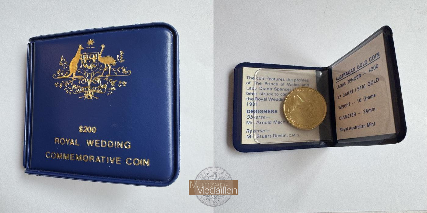 Australien 200 Dollars (Charles and Diana Royal Wedding) 1981 MM-Frankfurt KM#73 Feingold: 9,166g   