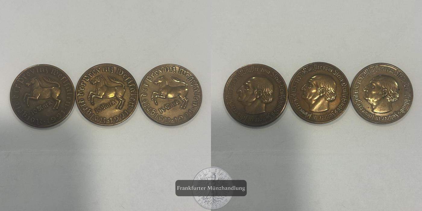  LOT: Deutschland 3x 10 Mark (Freiherr vom Stein) 1921 FM-Frankfurt   