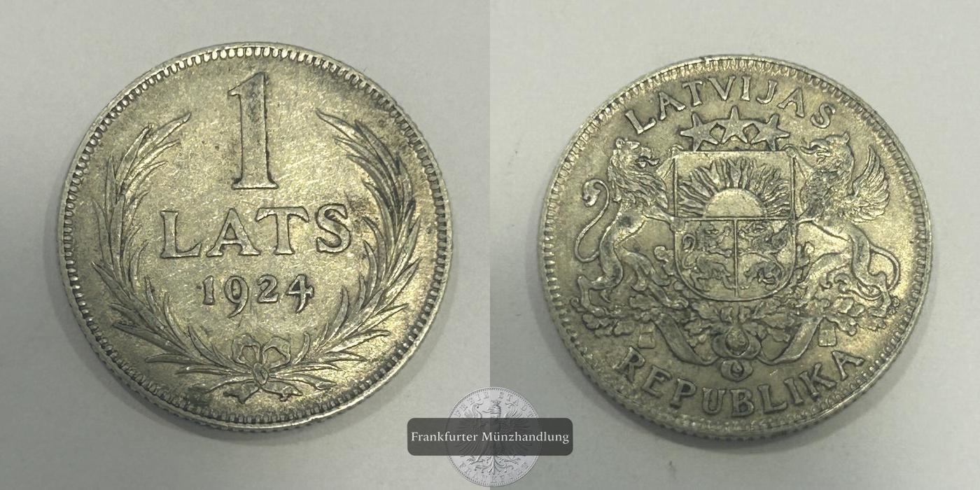  Lettland 1 Lats 1924 FM-Frankfurt KM#7 Feinsilber: 4,175g   