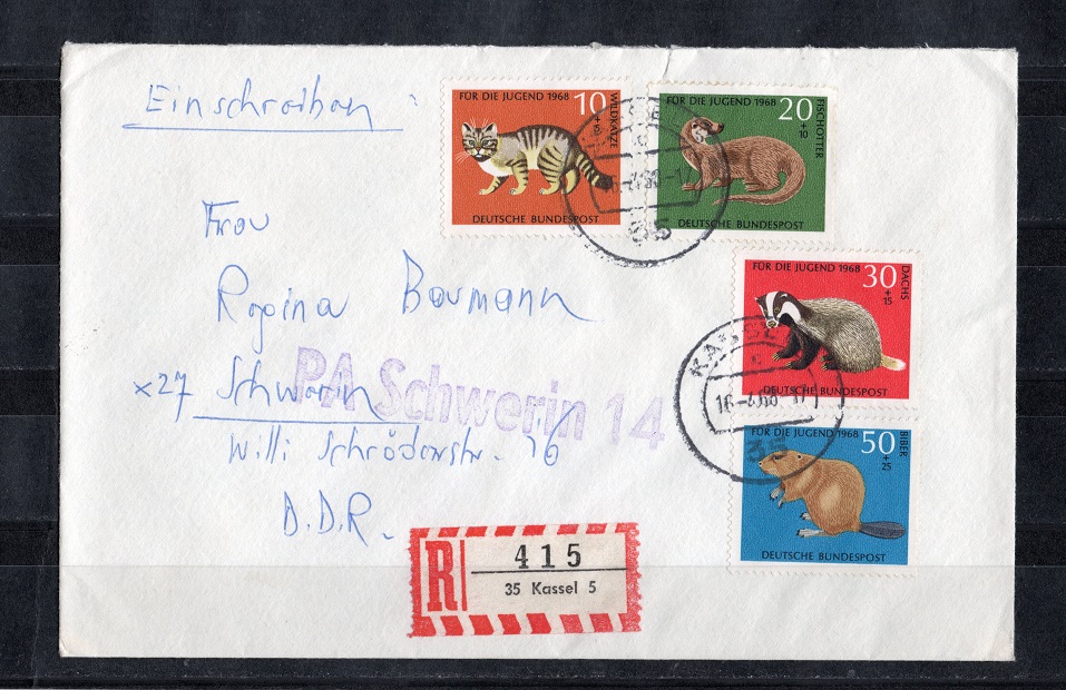  BRD 1968 Einschreiben mit Mi. 549-552 Echt gelaufen/ Mi 7,- EUR   