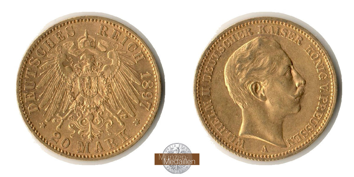Deutsches Reich. Preussen, Wilhelm II. MM-Frankfurt KM#521 Feingold: 7,17g 20 Mark 1897 A 