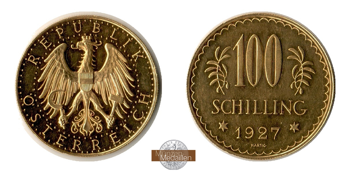 Österreich, 1. Republik 1925-1938. MM-Frankfurt Feingold: 21,17g 100 Schilling 1927 