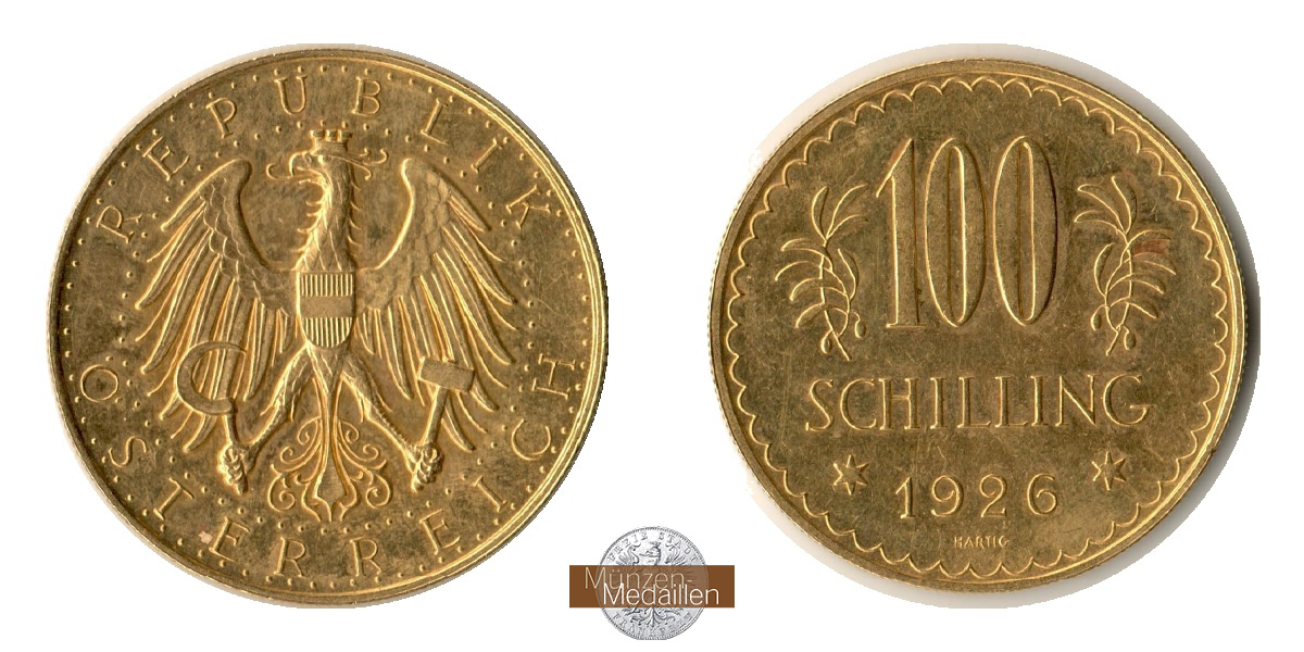Österreich, 1. Republik 1925-1938. MM-Frankfurt Feingold: 5,29g 25 Schilling 1926 