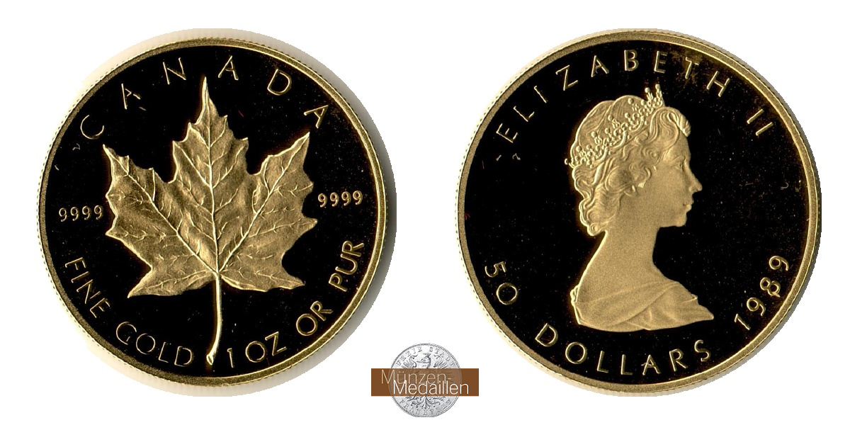 Kanada  50 Dollar MM-Frankfurt Feingold: 31,1g Maple Leaf 1989 