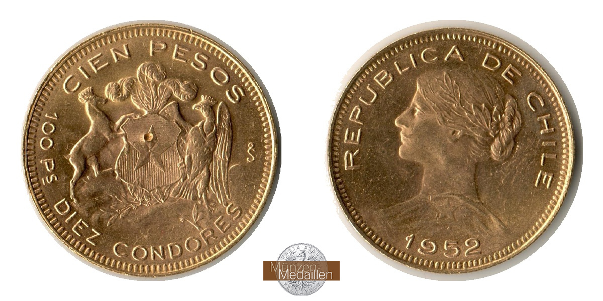 Chile MM-Frankfurt    Feingewicht: 18,31g 100 Pesos 1952 