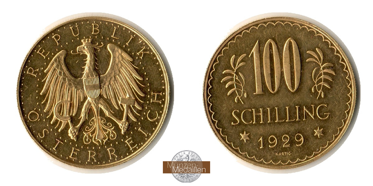  Österreich, 1. Republik 1925-1938.  100 Schilling 1929.  MM-Frankfurt KM#2842 Feingold: 21,17g   