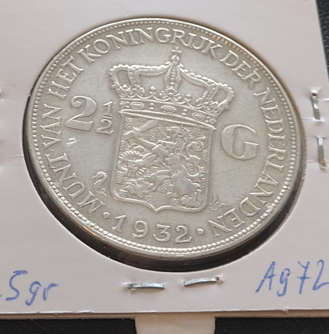  Niederlande 2,5 Gulden 1932, 25 Gramm AG 720, KM 165   