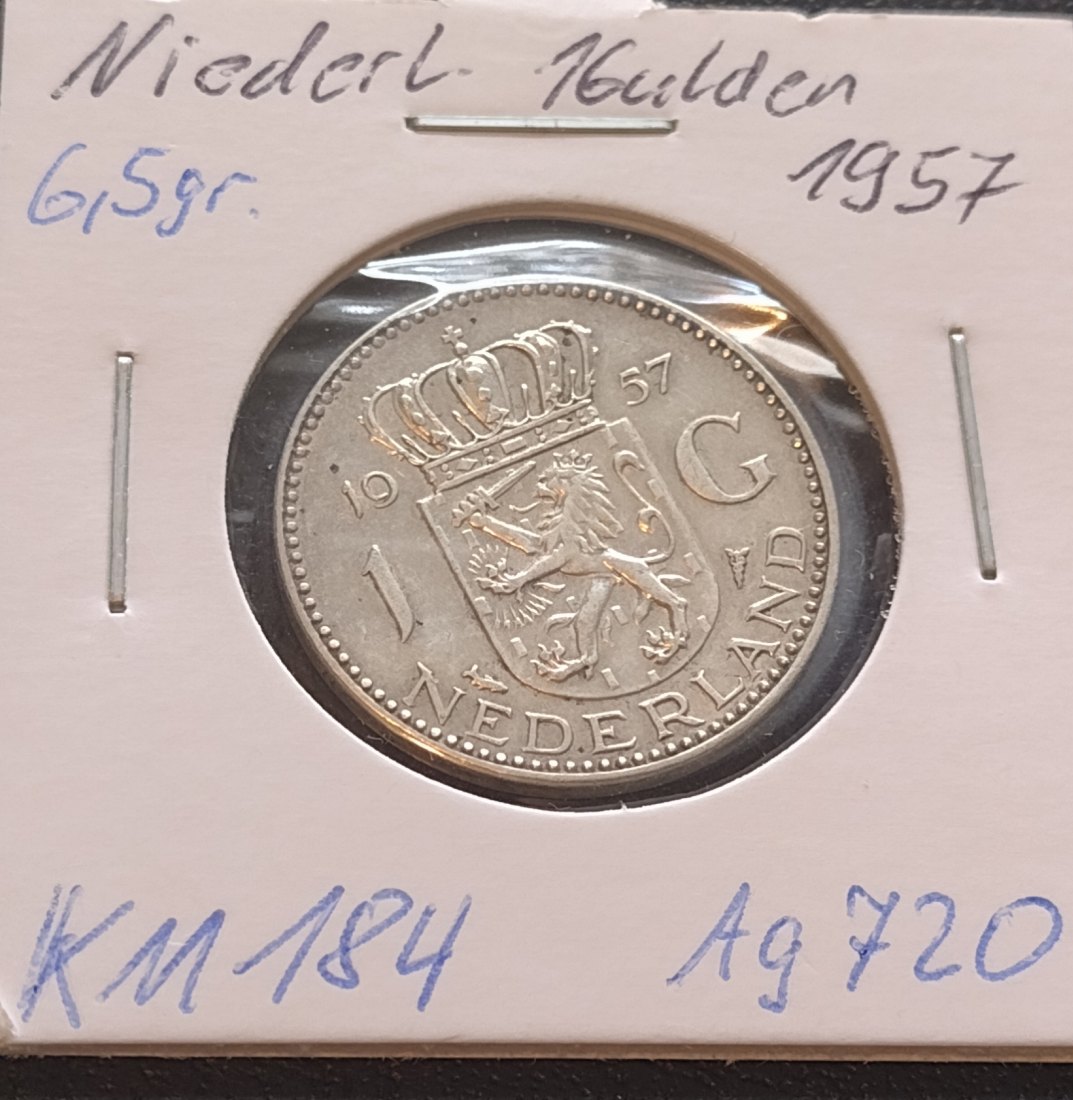  Niederlande,1 Gulden 1957 , AG 720, KM 184   