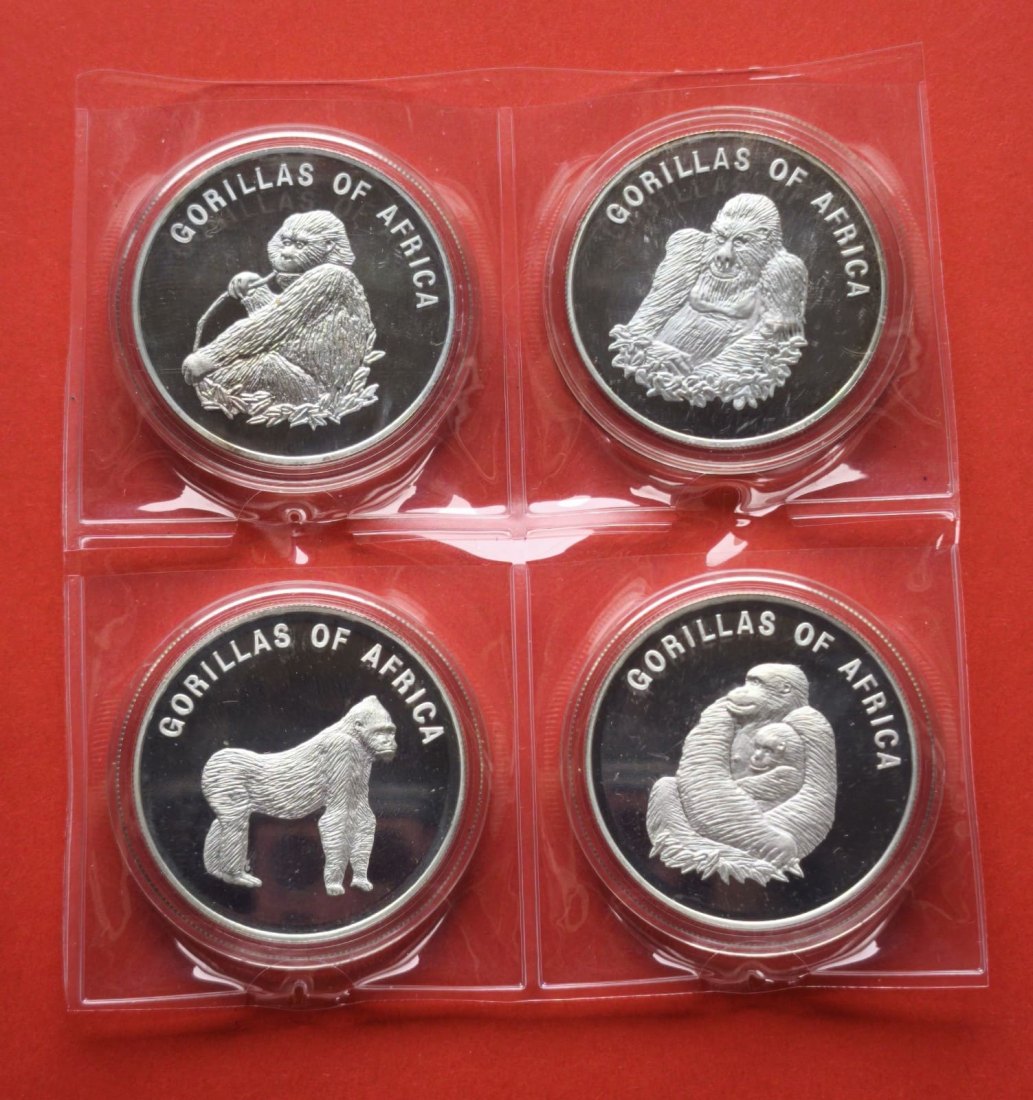 Uganda 1000 Shilling 2003 Gorillas – Komplettsatz (4 Stück) in Kapseln PP