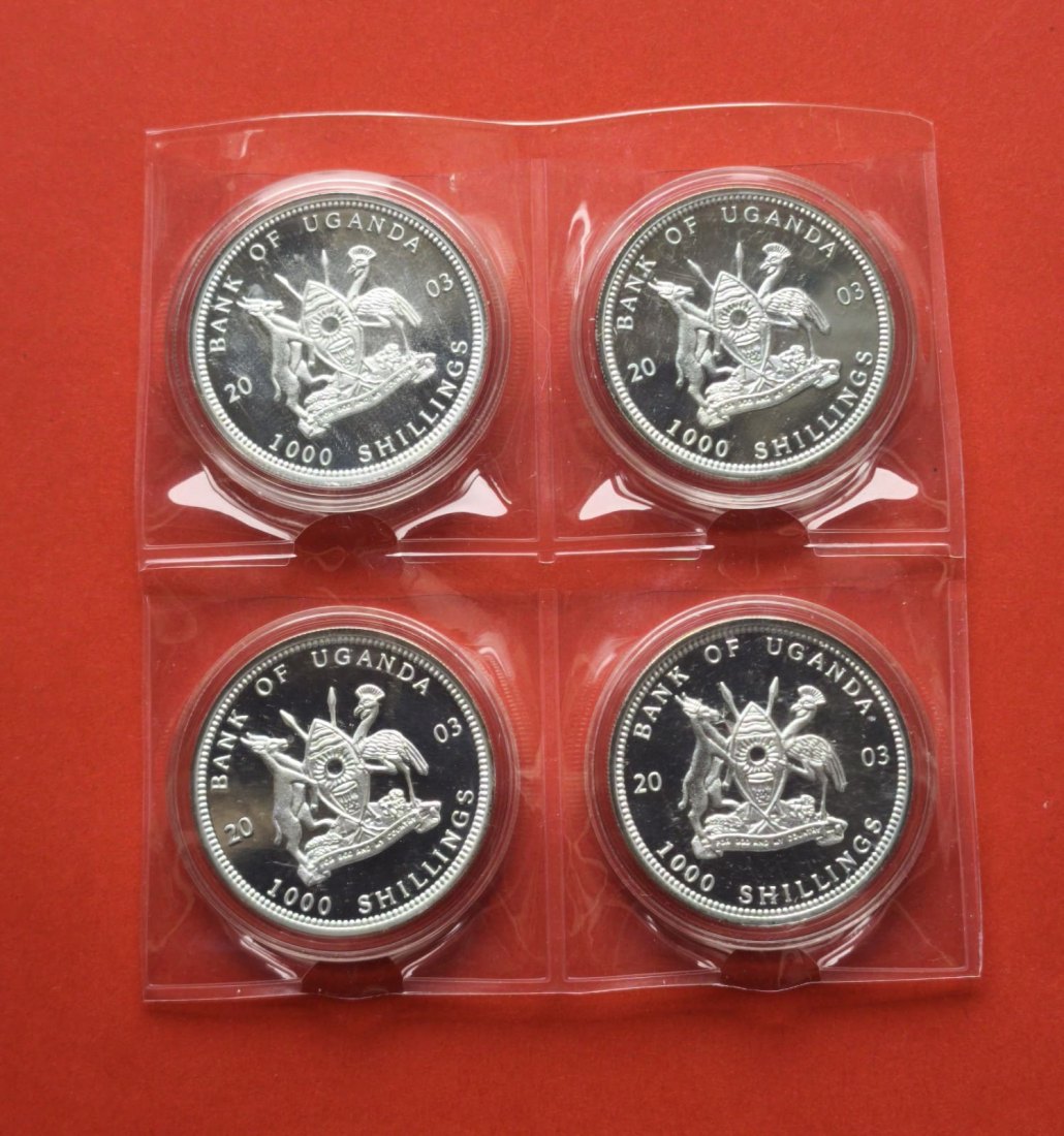  Uganda 1000 Shilling 2003 Gorillas – Komplettsatz (4 Stück) in Kapseln PP   