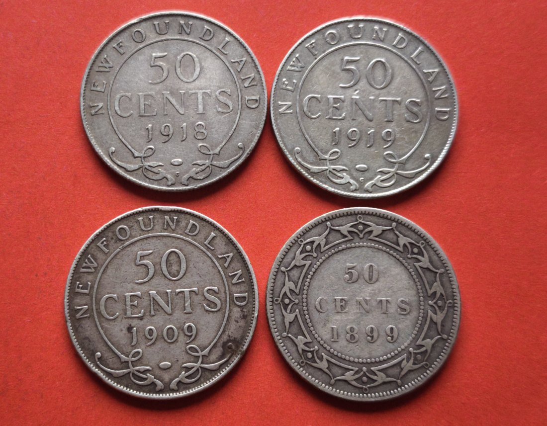 Kanada Neufundland 50 Cents Silber Lot (4 Stück) 1899 - 1919 Top