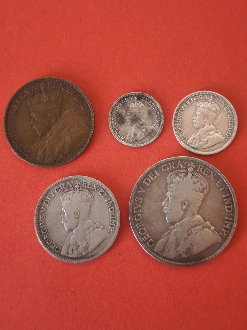 Kanada Kursmünzensatz 1918 - 1 5 10 25 50 Cents, King George V, Silber 0.925   
