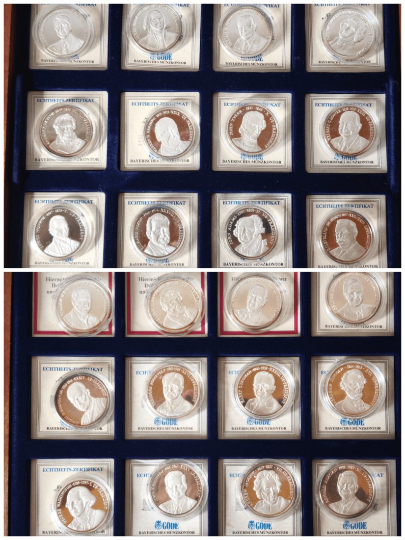 24 Silbermedaillen 999 Feinsilber ca. 360g PP Schatulle + Zert.