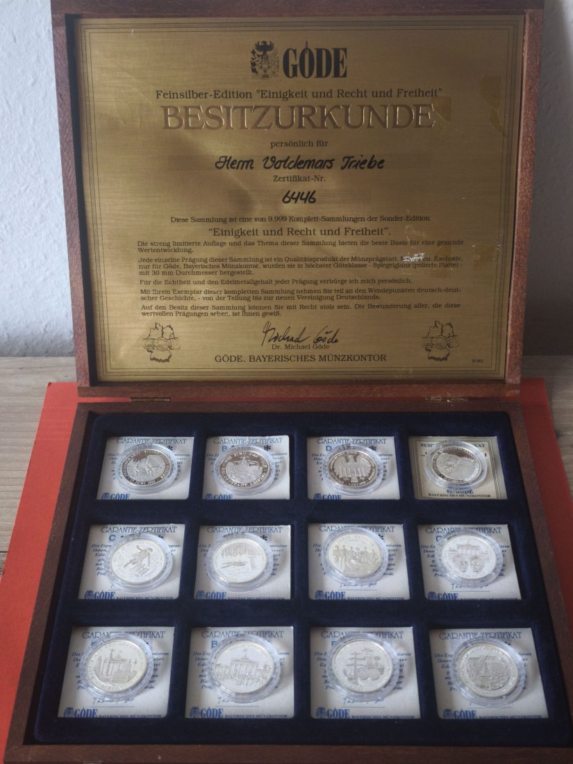  Sammlung Silbermedaillen - 999 Feinsilber PP Schatulle + Zertifikate   