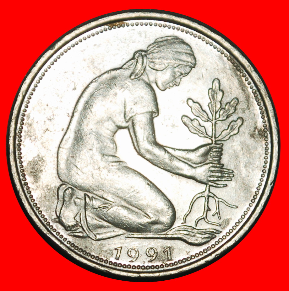  Ⰺ NOT COMMUNIST (1949-2001):GERMANY★50 PFENNIGS 1991D BAVARIA! DIES III2 E p★LOW START ★ NO RESERVE!   