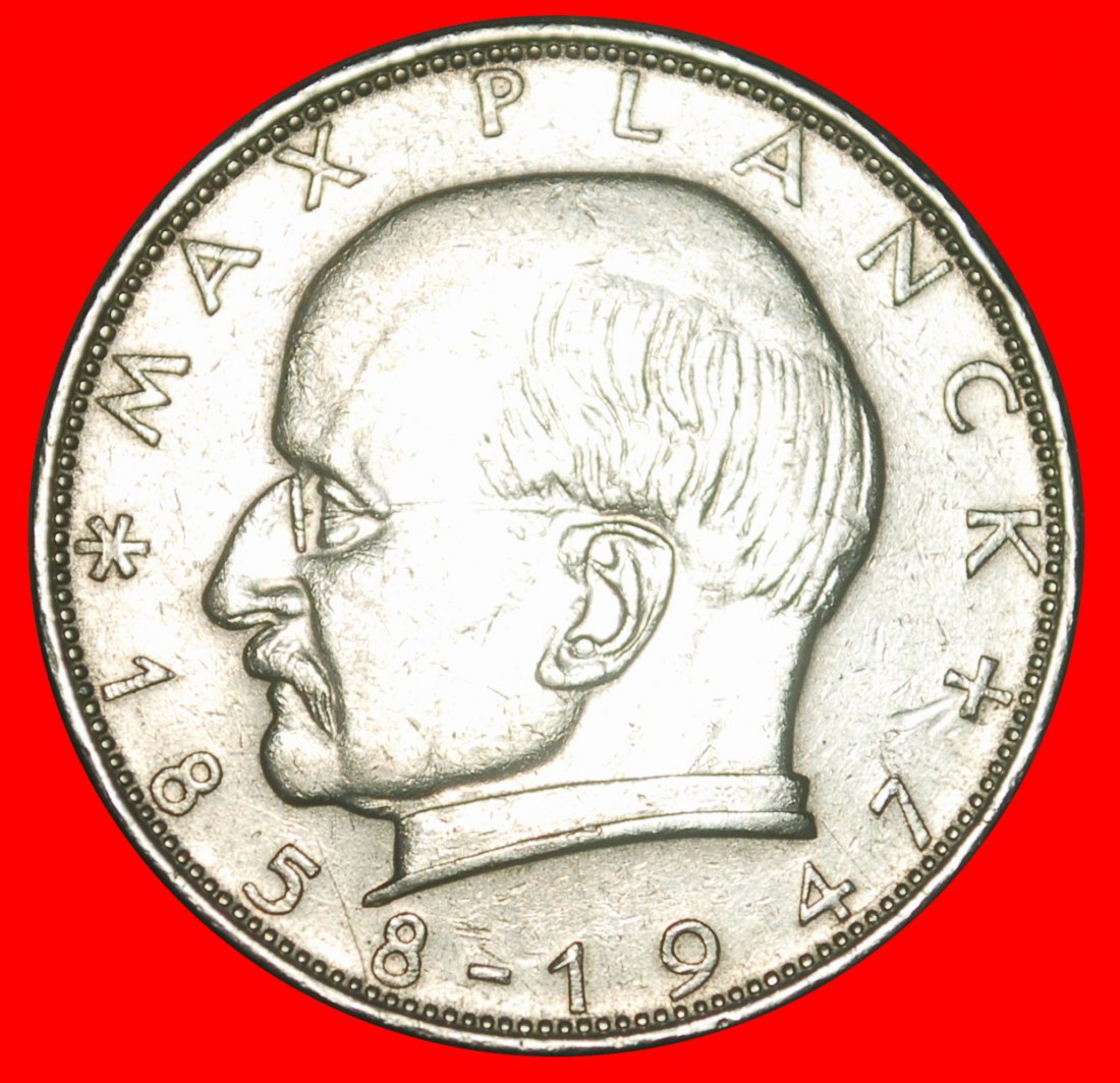 Ⰺ NOBEL PRIZE 1918: GERMANY ★ 2 MARKS 1961D PLANCK (1858-1947) A r1! BAVARIA★LOW START ★ NO RESERVE!