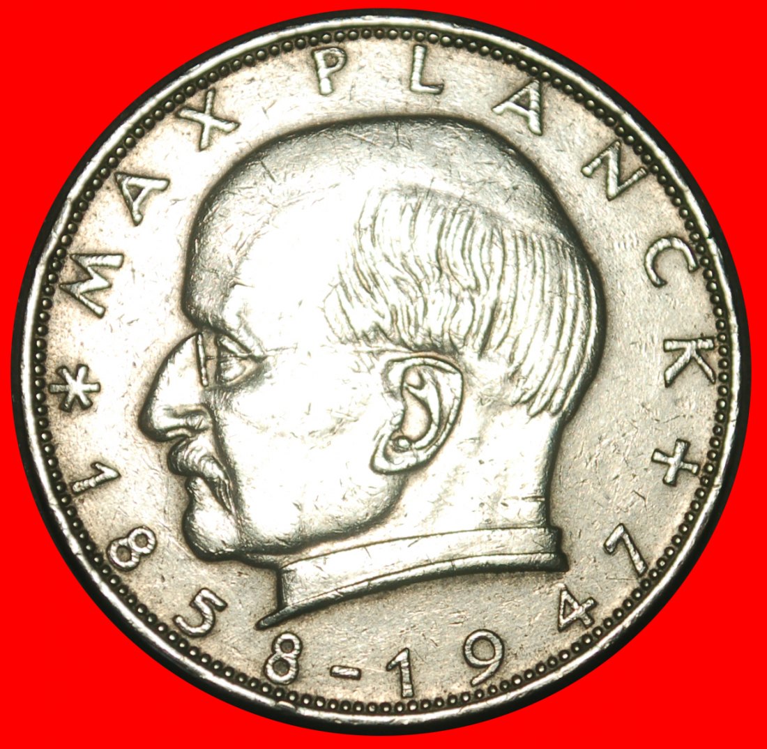 Ⰺ NOBEL PRIZE 1918: GERMANY ★ 2 MARKS 1965D PLANCK (1858-1947) A r1! BAVARIA★LOW START ★ NO RESERVE!