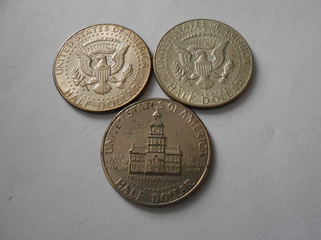  ZX5 USA_3er Lot ½ Dollar 1964 D(Silber 900), 1967(Silber 400),1976 Gedenkmünze 200 J. Unabhängigkeit   