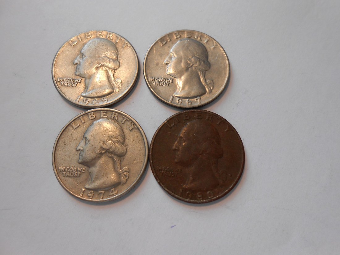  ZX6 USA-4er Lot Washington Quarter-25 Cent / 1965 1967 1974 (KM# 164a) und 1980D KM# (A164a)   