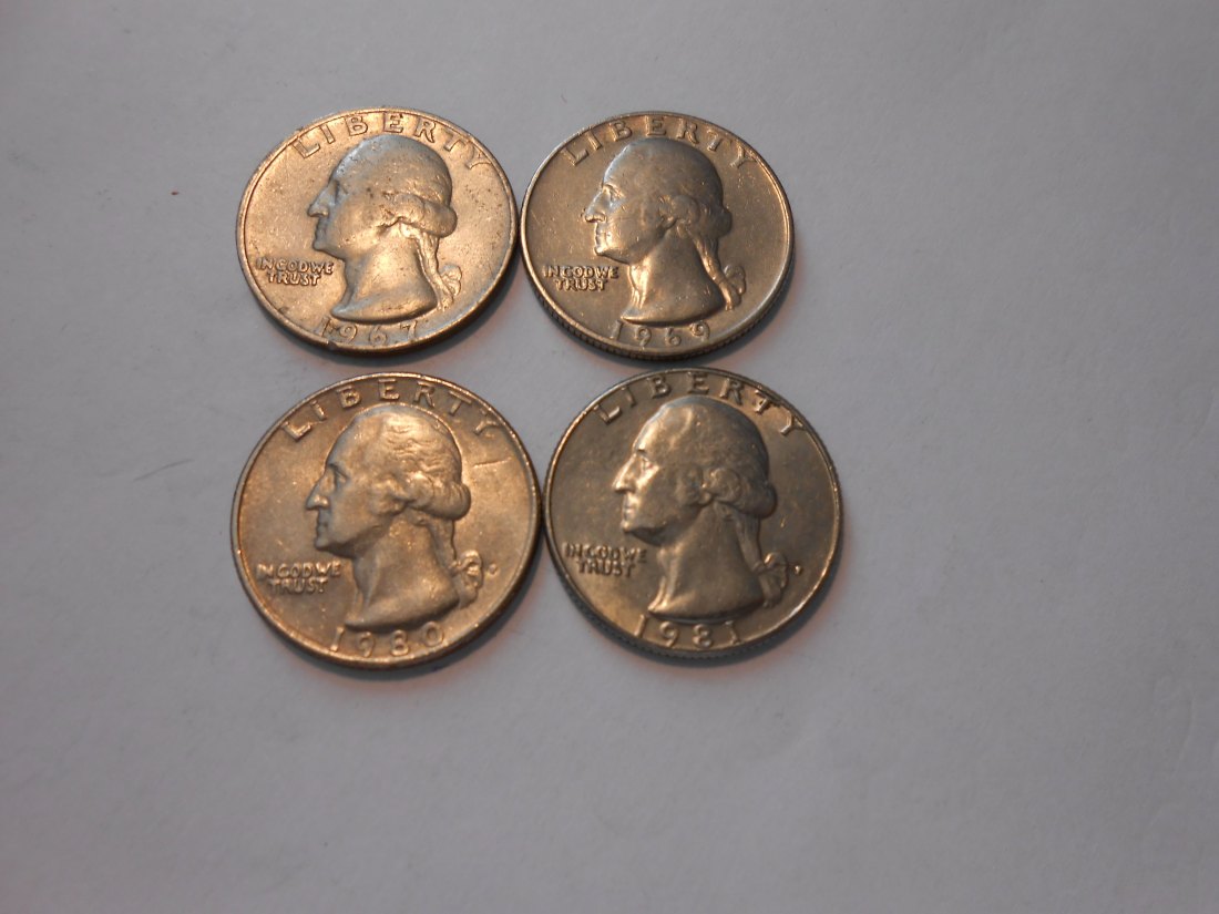  ZX7 USA 4er Lot Washington Quarter-25 Cent / 1967 1969 (KM# 164a) und 1980P 1981P (KM# A164a)   