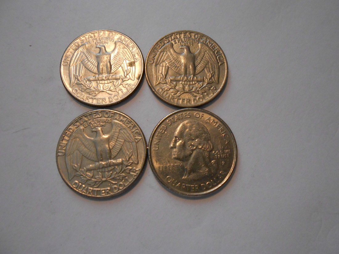  ZX9 USA 4er Lot Washington Quarter-25 Cent / 1984D 1985P 1986D  und 1999P Connecticut State Quarter   