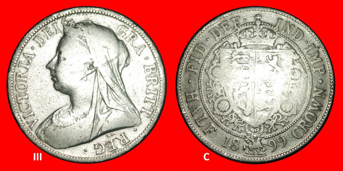 Ⰺ SILVER 1893-1901:GREAT BRITAIN★1/2 CROWN 1899 VICTORIA (1837-1901)! DISCOVERY★LOW START★NO RESERVE