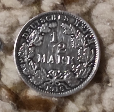  Deutschland 1/2 Mark 1916, SILBER, sehr gut erhalten, fast prägefrisch   