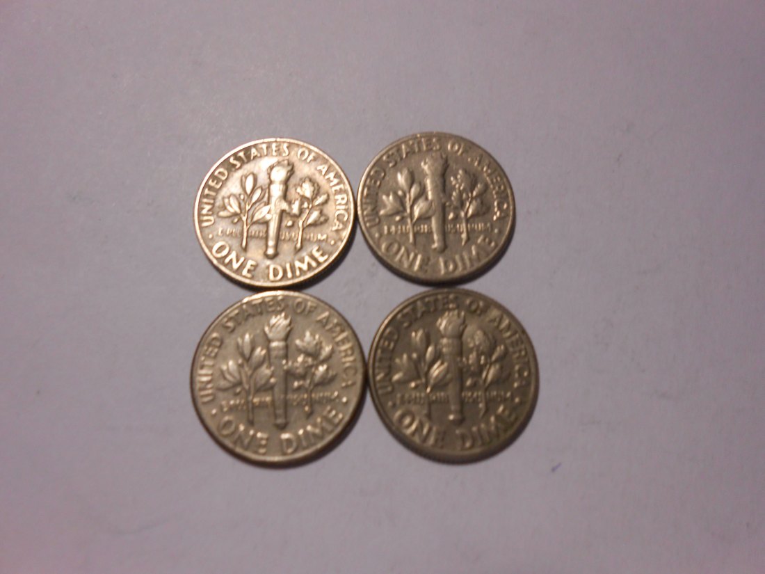  ZX11 USA 4er Lot Roosevelt Dime-10 Cent / 1966 1968 1976D 1981D (KM# 195a)   