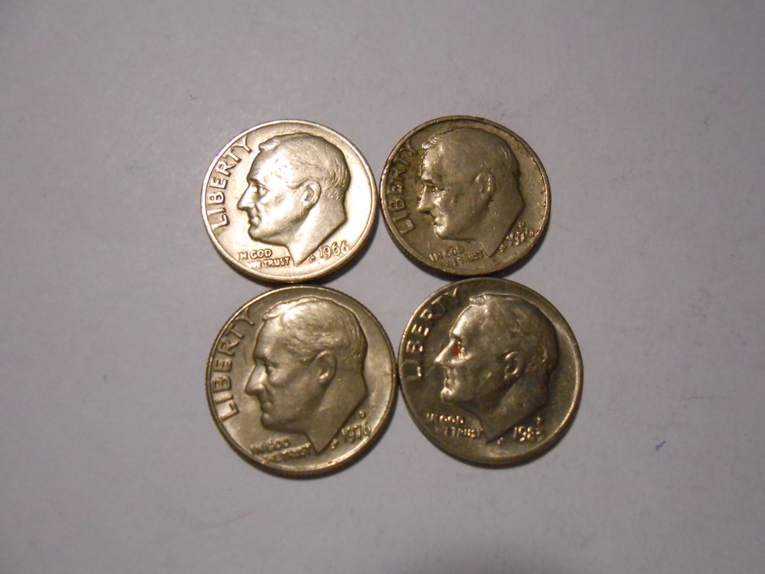  ZX12 USA 4er Lot Roosevelt Dime-10 Cent / 1966 1970D 1976D 1983P (KM# 195a)   