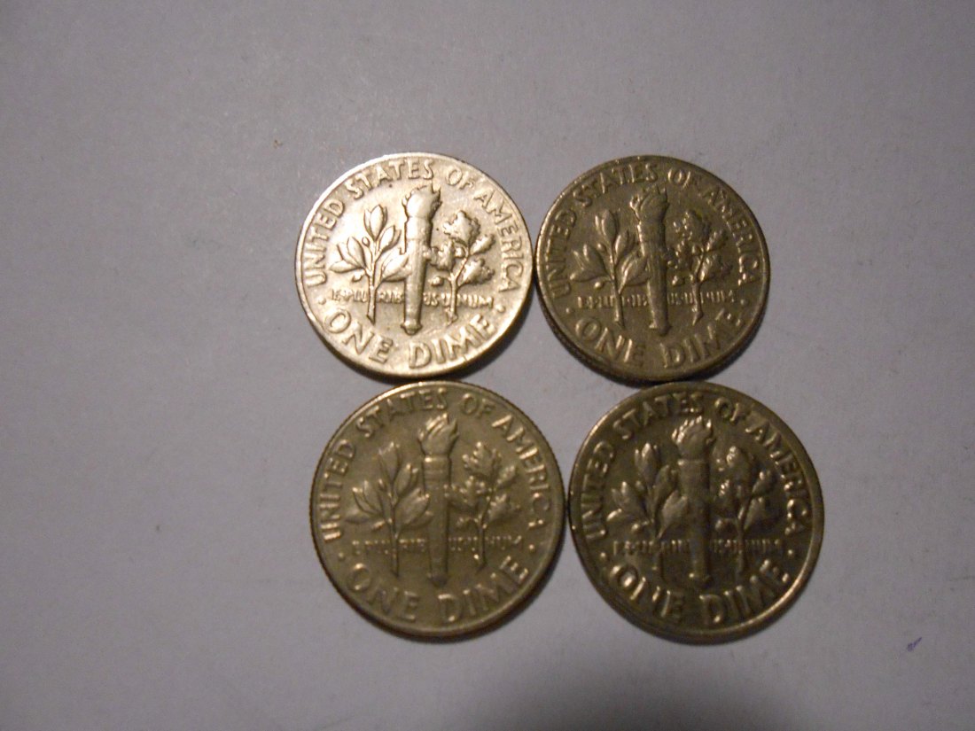  ZX12 USA 4er Lot Roosevelt Dime-10 Cent / 1966 1970D 1976D 1983P (KM# 195a)   
